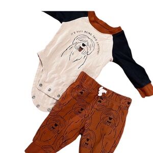 Carter's Cream and Brown Dog Print Onesie Set
